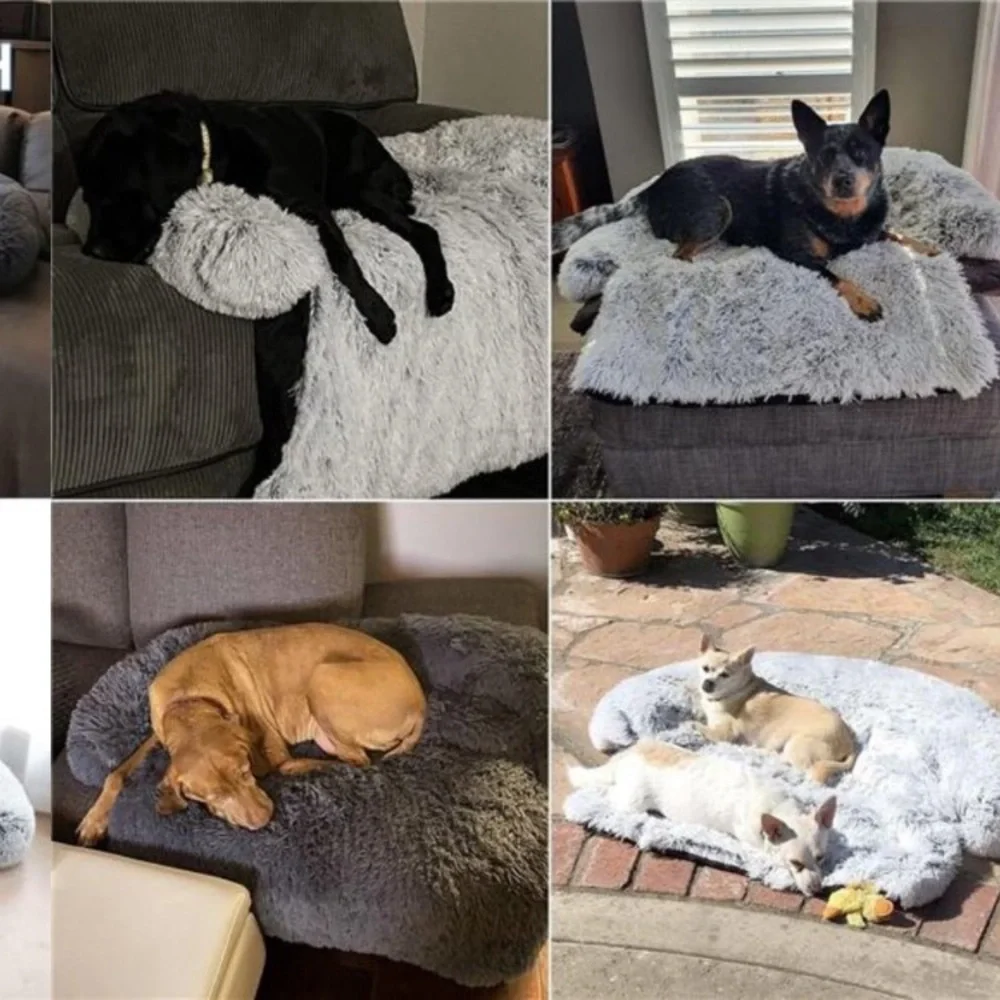 Calming Dog Bed Fluffy Plush DogMat for Furniture Protector with Removable Cover